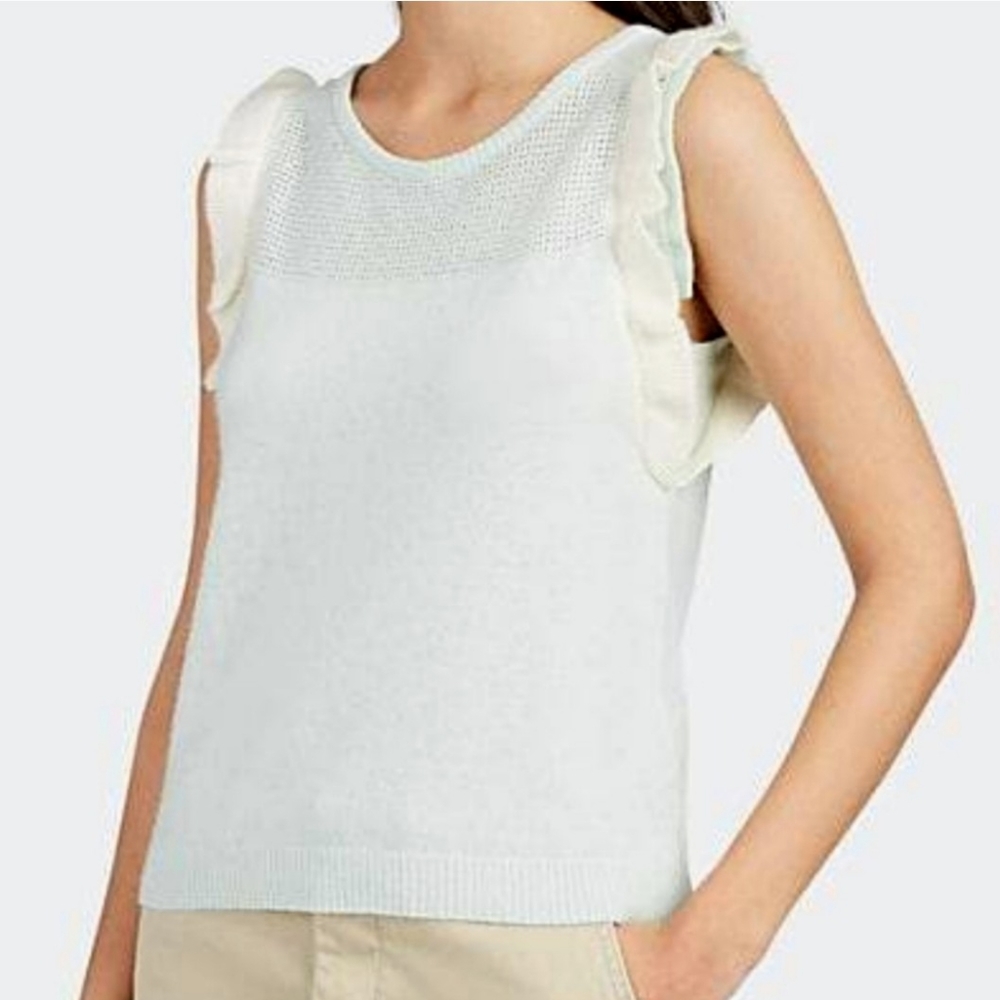 Leo & Sage Cashmere Sweater Tank Aqua Ruffle Shoulder